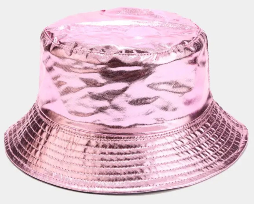 Light PInk Shiny Bucket Hat
