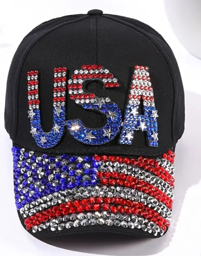 USA Letter and Flags Rhinestone Cap