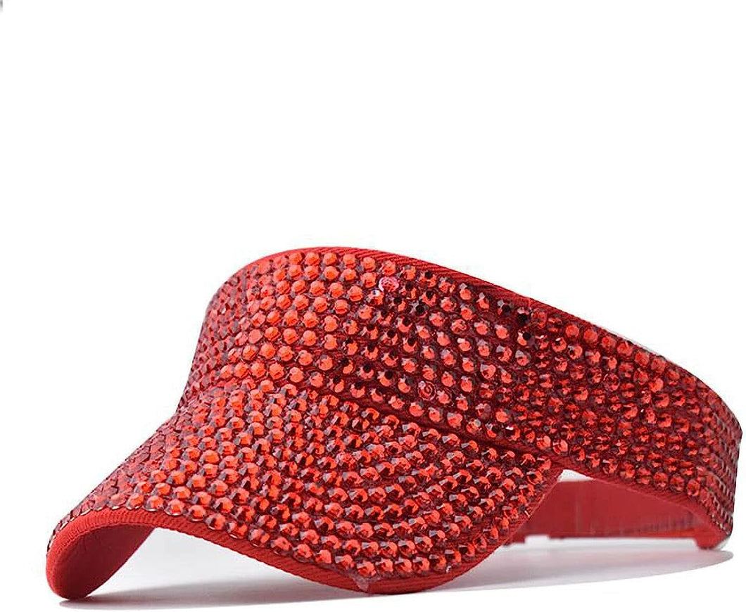 Red- Rhinestone Sun Visor Hat