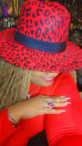 Red Leopard Print Fedora