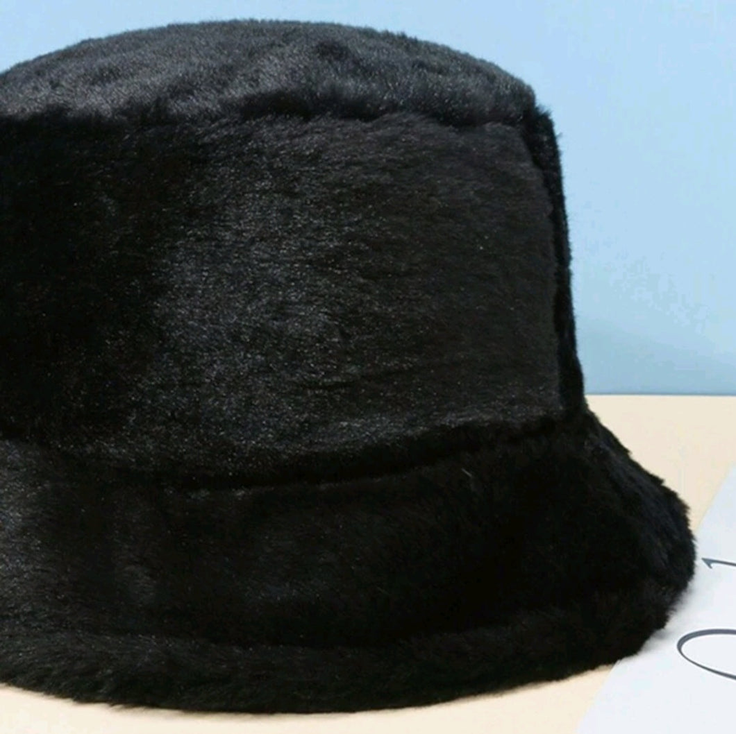 Black Fur Bucket Hat