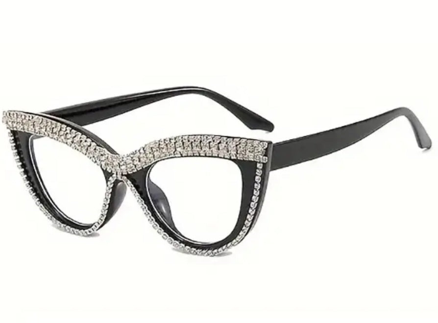 Black Cat Eye Rhinestone Glasses